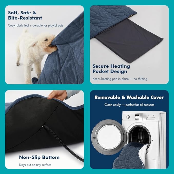 Vagascape Dog Bed, Waterproof Pet Bed with Washable Removable Cover, Comfort Cat Dog Pad for All Seasons, Heating Navy Blue Rectangle Cat Mat with Nonskid Bottom(48"x28")