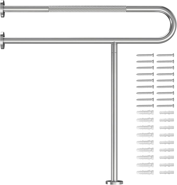 Toilet Grab Bar Support Rail 31.5 Inch, Anti-Slip Knurled Brushed Nickel Safety Bar, Handicap Bathroom Handrails for Elderly Disabled Pregnant, 304 Stainless Steel Wall to Floor