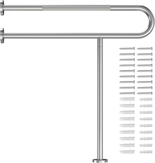 Toilet Grab Bar Support Rail 31.5 Inch, Anti-Slip Knurled Brushed Nickel Safety Bar, Handicap Bathroom Handrails for Elderly Disabled Pregnant, 304 Stainless Steel Wall to Floor