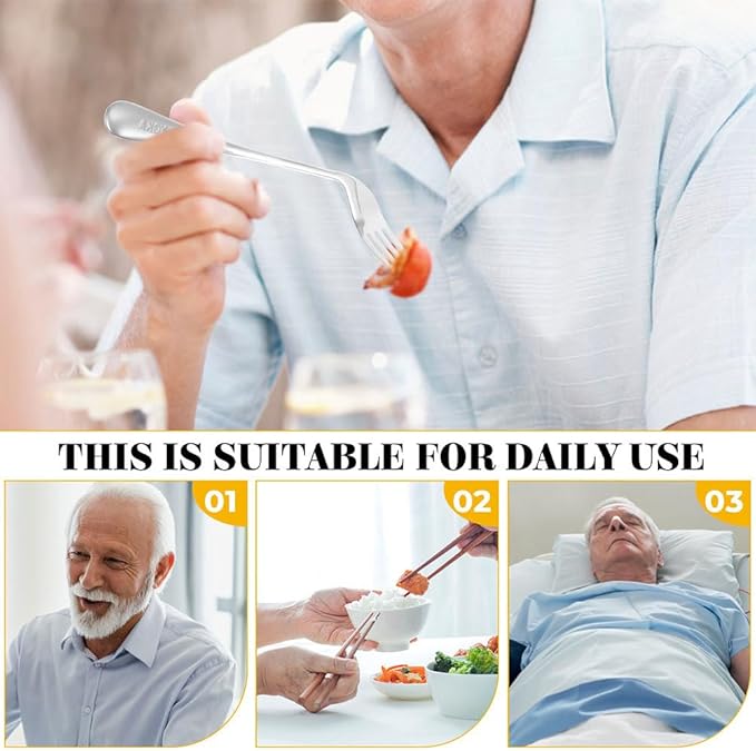 Lurrose Angled Feeding Utensils Set Lightweight Ergonomic Spoon and Fork Adaptive Tableware for Right-Handed Self Feeding Assistance in Elderly and Limited Mobility Users