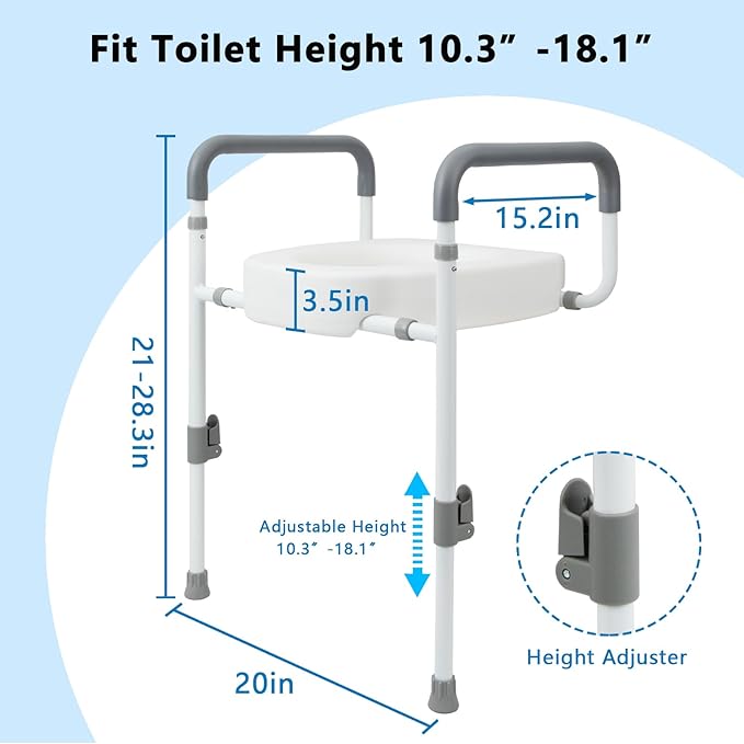 Toilet Seat Risers for Seniors - Raised Toilet Seat with Handles Over Toilet - Elevated Toilet Seat for Handicap & Elderly, Adds 3.5 Inches Height, Assists Standing & Sitting