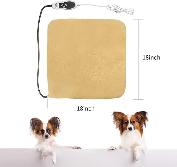 GOQO TOMO Pet Heating Pad, Electric Warming Pet Waterproof PVC Material for Dogs and Cats Indoor Warming Mat with Auto Off with Chew Resistant Steel Cord-18''x18''