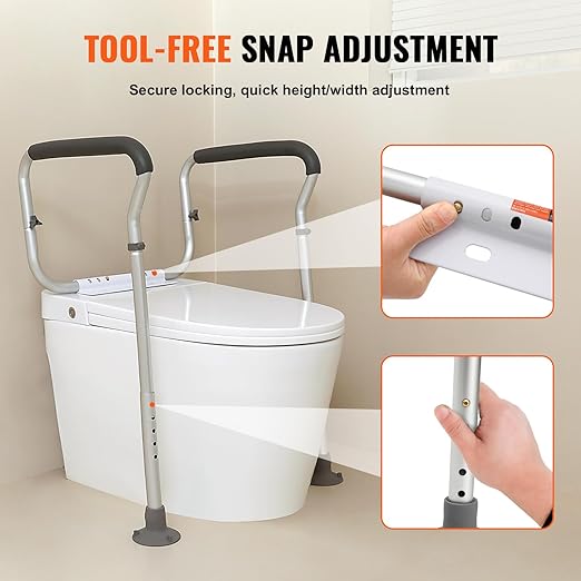 VEVOR Toilet Safety Rail, Bathroom Toilet Seat Safety Frame, Adjustable Width & Height Fit Most Toilets, 300lbs Capacity, Medical Toilet Handles with Padded Armrests for Handicap, Elderly, Disabled