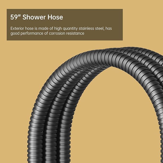 BESy Black Brass 2 In 1 Function Handheld Shower Head Set High Pressure 7 Inch Shower Head High Flow Hand Shower Wand with 59 Inch Hose, Bracket, Matte Black Finish