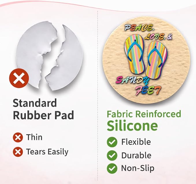 Andreas Silicone Jar Opener, Peace, Love, Sandy Feet – 6.25" Non-Slip Lid Gripper & Garlic Peeler,Food and Dishwasher Safe, Multi-Use, Durable Silicone & Fabric, Made in the USA, JO-422