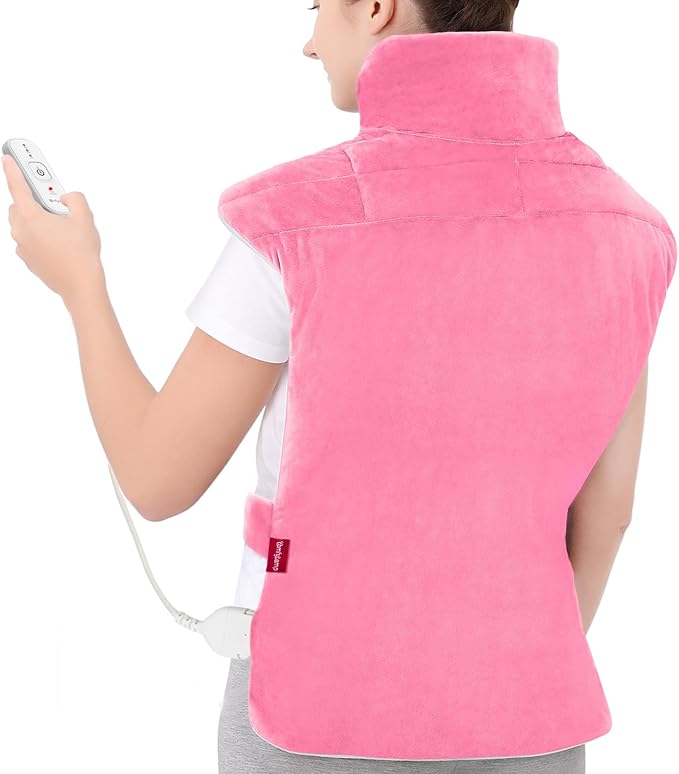 Comfytemp Heating Pad for Back, Neck Shoulder Weighted Design for Snug Fit, 22"x33" FSA Eligible Electric Wearable Throw, 2H Auto-Off, HSA Large Heated Wrap, Machine Washable, Pink