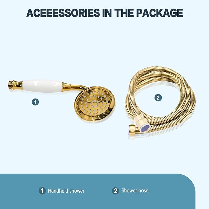 ENGA Vintage Hand-held Shower Rain Sprayer Telephone Shaped Ceramic Shower Head with 59 Inch Hose for Bathroom (Gold Finish)