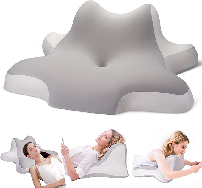 Reading Pillow for Lying, Leaning and Prone, Contour Memory Foam Pillow, Ergonomic Cervical Pillow for Neck and Shoulder Pain Relief, Bed Pillow Grey