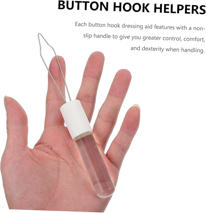 PLAFOPE Button Hook Dressing Aid Tool for Seniors and One Hand Button Assist Device with Non-Slip Handle Durable Steel Wire Buttoner for Shirts Dresses and Collars