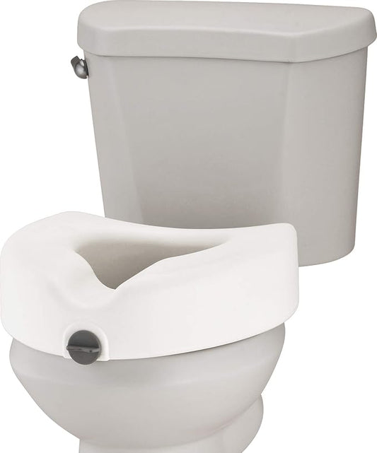 NOVA Toilet Seat Riser – Adds 5” Height, Raised Toilet Seat with ON/Off Front Lock, 300 lb Capacity, Fits Standard & Elongated Toilets, Slip-Resistant Bathroom Safety Aid for Seniors