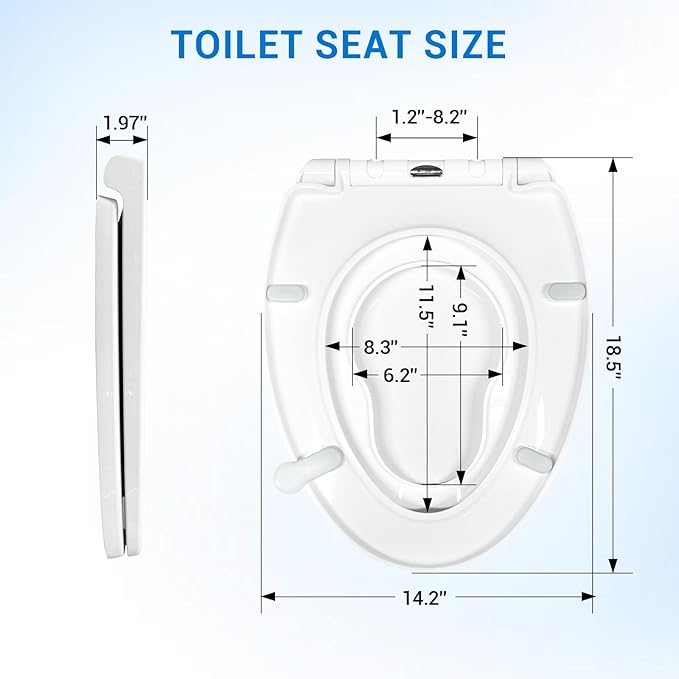 KHE Elongated Toilet Seat with Child Seat 18.5 Inch, Soft Close Toilet Seat with No-Touch Handle, Quick Release, Non-Slip, Durable PP, White