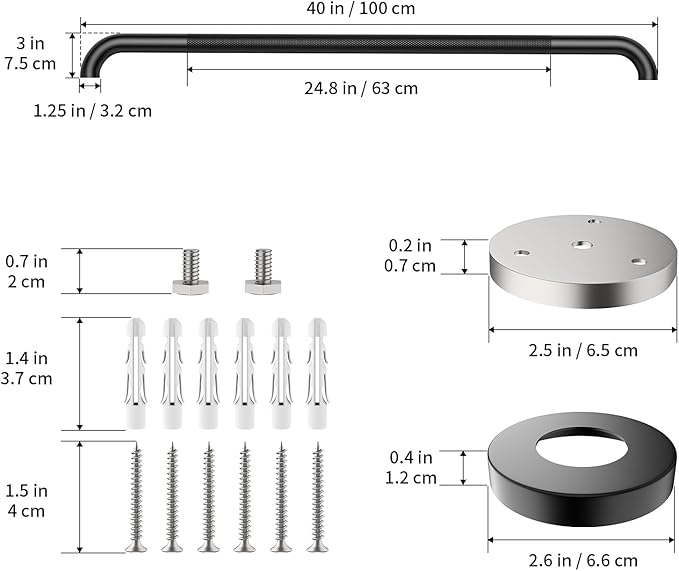 40 Inch Anti Slip Shower Grab Bar, Munzong Bathroom Grab Bar for Showers, Black Knurled Handicap Balance Bar,Safety Hand Rail Support Elderly Senior Assist Bath Handle