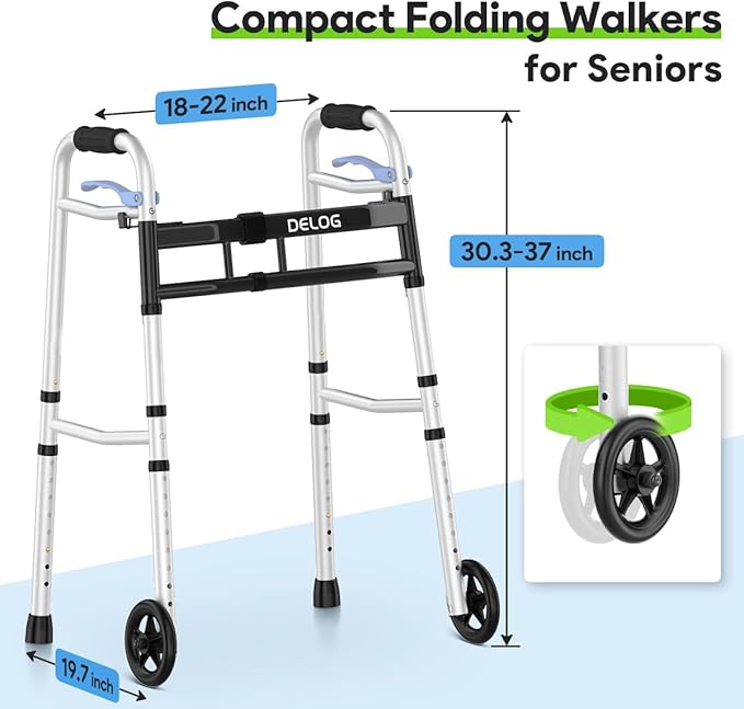 Delog Narrow Walkers for Seniors, Small Walkers for Seniors Tight Spaces Support Up to 350lbs, Standard Walkers for Adults