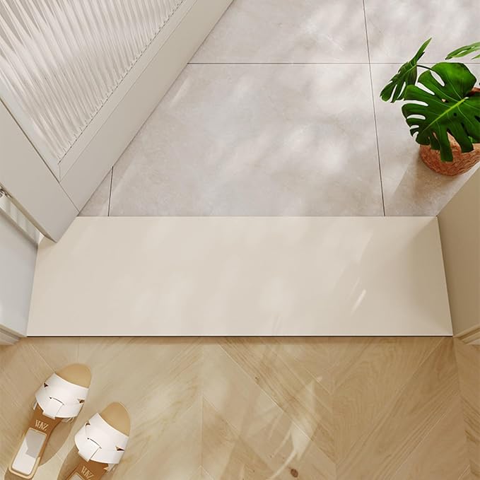 Cuttable Bath Mat for Narrow Spaces - Super Absorbent Doorway Floor Mat, Non-Slip Shower Threshold Rug for Bathroom, Kitchen, Entryway (Ivory, 31''x12'')