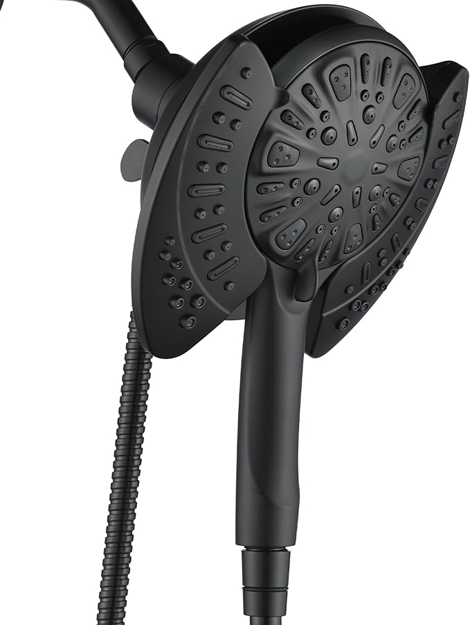 INAVAMZ 2-in-1 Shower Head with Handheld Combo: 2.5GPM Rainfall & Handheld Shower Head Use Together or Alone, 9 Spray Settings Hand Held Shower Head with Hose, Black