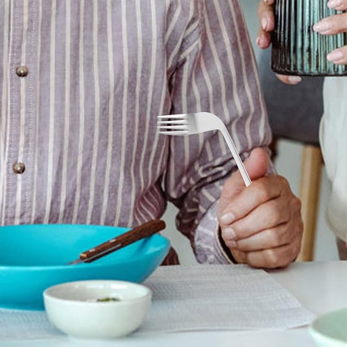 DOITOOL 4 Pcs Curved Feeding Utensils Set Angled Spoon and Fork Adaptive Tableware for Elderly Disabled Self-Feeding Non-Slip Grip Aids for Meal Assistance