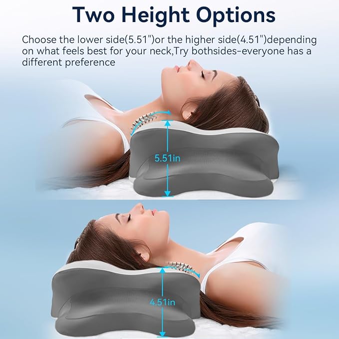 Sleep Apnea Pillow with Neck Pain & Snoring Relief -Orthopedic Cervical Pillow, Ergonomic Contour Memory Foam for Side, Back,Stomach Sleepers, Medium Firm (GreyWhite, Queen Size)
