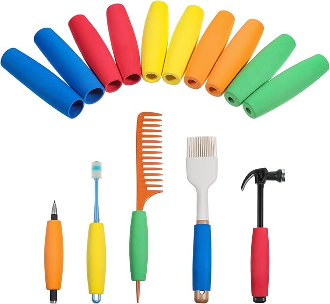 10 Pcs Foam Grip Tubing, No-Cut Foam Tubes Grips, Adaptive Utensil Cutlery Padding Grip Handle, Comfort Grips for Elderly, Tools, Multicolor