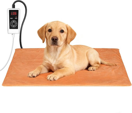 RIOGOO Pet Heating Pad, Electric Heating Pad for Dogs and Cats with Timer, 6 Level Adjustable Temperature Dog Heated Blanket (Brown, M:25''x12.5‘’)