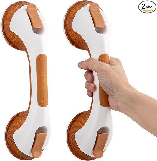 TAILI Grab Bars for Bathtubs and Showers 2 Pack Suction Grab Bar, Heavy Duty Shower Handle Removable Bath Handrails for Seniors and Elderly, Bathroom Safety Grip No Drilling Waterproof, Wood Grain