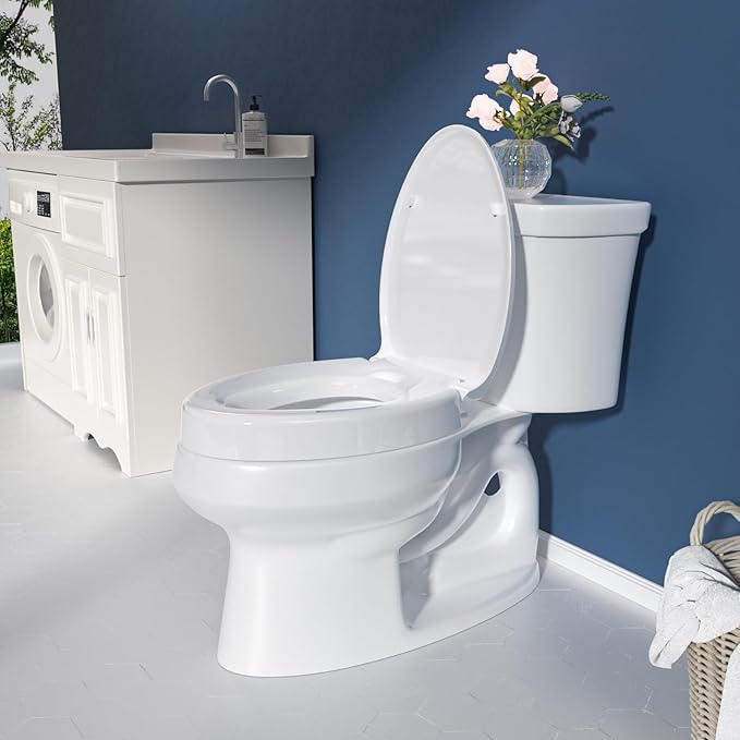 SAMODRA Raised Toilet Seat Riser, White, 3 Inch High Elevated Toilet Seat for Seniors, Soft Close, Easy Install & Clean (Elongated)