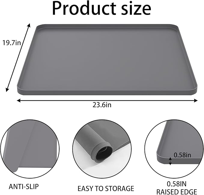 Bedside Commodes Mat, Bedside Toilet Floor Mat with Raised Edge for Floor Protector, Silicone Non-Slip Protective Mat for Under Commode Chair, Recyclable and Waterproof 23.6" x 19.7"