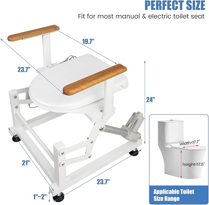 Lift Toilet Seat for Elderly with Wooden Armrests, FSÄ/HSÄ Eligible Electric Sit to Stand Lift for Elderly and Disabled, Toilet Seat Lift Supports Up to 440lbs
