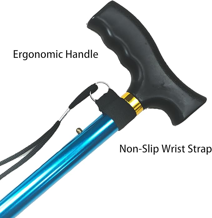 Folding Cane, 5-Level Adjustable Height Lightweight Portable Foldable Walking Canes with Wrist Strap and T Handle for Men Women Seniors