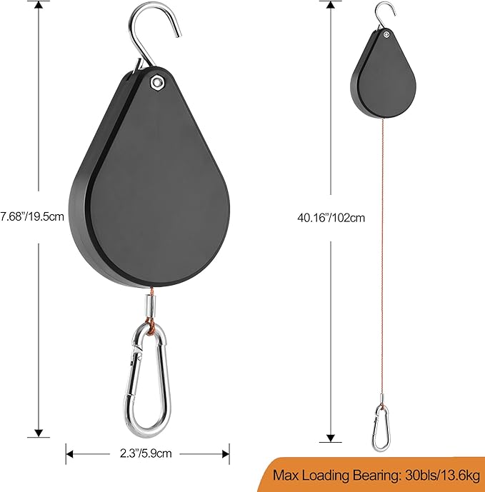 WROSWT Upgraded Retractable Plant Hanger,Plant Pulleys for Hanging Plants,Easy to Raise and Lower,Auto Lock,Heavy Duty,Adjustable Hook for Garden Baskets Pots,Birds Feeder,(6Pcs,Black)