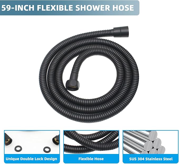 Solid Brass Handheld Shower Head Arc Design High Pressure Matte Black Hand Shower Wand with Adjustable Supply Elbow Wall Connector Shower Holder and 59″ Stainless Steel Hose Set