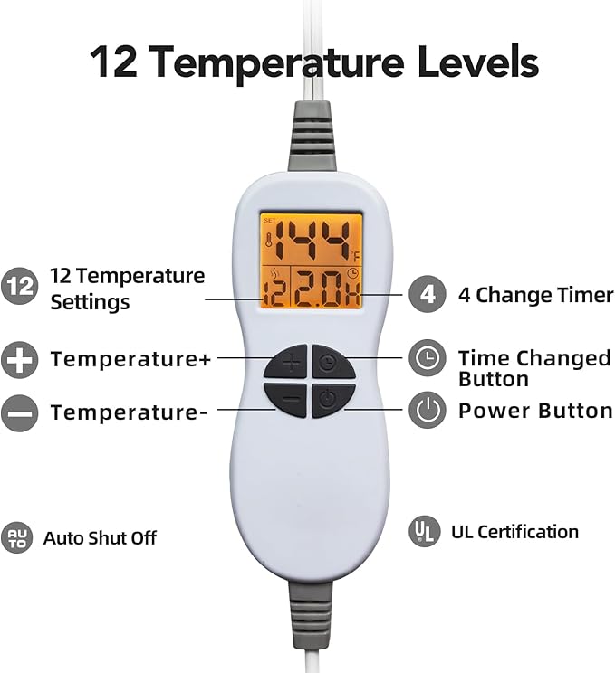 Ambershine 26"x35" XXXL King Size Neck& Shoulder& Back Heating Pad with 12 Temperature Settings& 4 Auto-Off Countdown Timers, Pain Relief for Back/Neck/Shoulder, Christmas gift for mom dad(Light Tan)