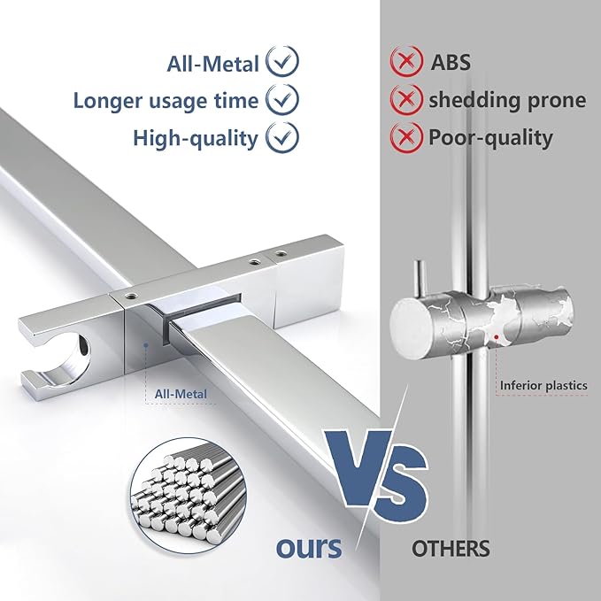 Handheld Shower Head with Slide Bar Combo, 27.5-Inch Adjustable Height Slide Bar, High Perssure Handheld Shower Head with 6.6ft Extra Long Hose, Brass Wall Supply Elbow, Chrome