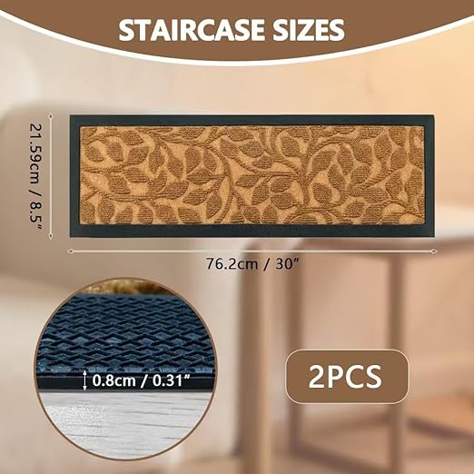 Stair Treads Outdoor for Wooden Steps, Non-Slip Rubber Brown Stair Runner Rugs, 2 Pcs 8.5" x 30" Heavy Duty Stair Mats for Outside Steps, Weatherproof Grip for Elders, Dogs & Kids, Yellow Leaves.