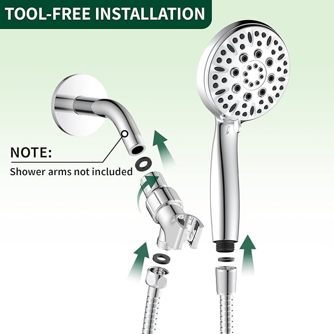 Shower Head, 6 Spray Modes Handheld Showerhead, High Pressure Hand Shower with 59 Inch Stainless Steel Hose and Adjustable Shower Head Holder, Chrome