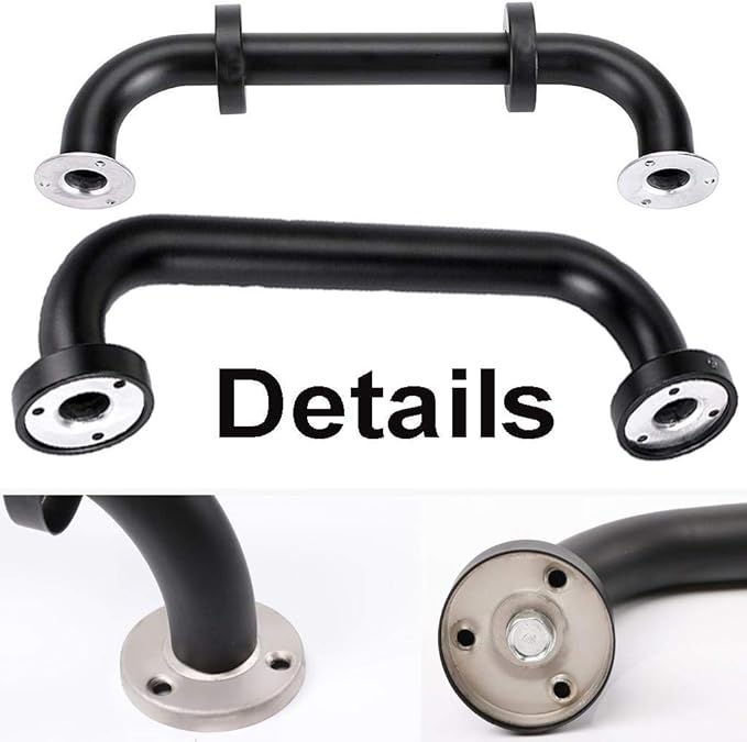 Black Shower Grab Bar 16 Inch - 1.25" Diameter, iMomwee 2 Pack Stainless Steel Bathroom Grab Bar Handle, Bathroom Shower Balance Bar,Safety Hand Rail Support,Handicap Elderly Senior Assist Bath Handle