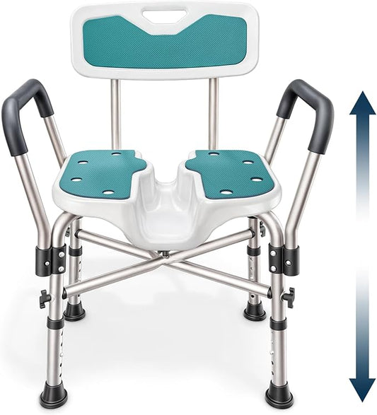 Shower Chair U-Shape Seat (450lb) Heavy Duty - Padded Armrests and Back, Shower Chairs for Elderly and Disabled, Handicap, Shower Chair for Inside Shower, Adjustable Height - Teal