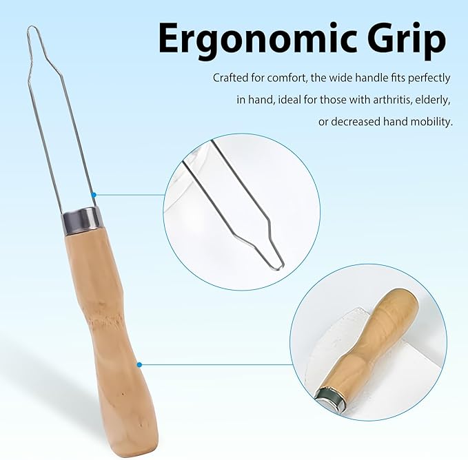 4pcs Button Hook Assist Device with Easy-Grip Wooden Handle for Shirts, Coats, Dresses - Ideal Button Aids for Arthritis & Limited Dexterity Fine Tip