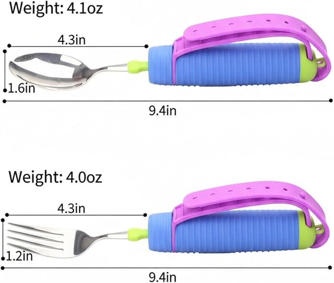 Weighted Adaptive Utensils for Enhanced Stability - Bendable, Non-Slip Utensil Set with Adjustable Wrist Strap & Customizable Weight - Assistive Eating Tools for Daily Independence (Blue)