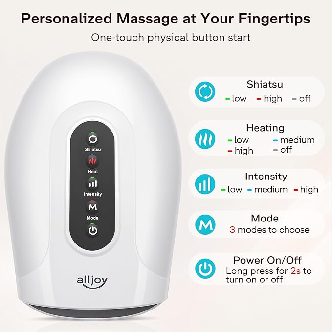 ALLJOY Hand Massager for Arthritis and Carpal Tunnel Relief, Cordless Electric Hand Massager with Heat and Compression for Finger Numbness, Mothers Day Gifts for Women and Men (White)