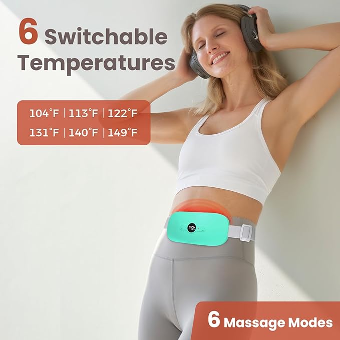 NOWWISH Heating Pad for Period Cramps Pain Relief, Portable Electric Cordless Menstrual Heating Pad Rechargeable with 6 Heat Levels and 6 Massage Modes, Mothers Day Gifts for Mom Daughter Wife, Green