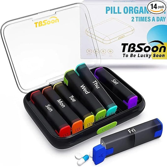 7 Day Medicine Pill Organizer, 14 Large Compartments (Each Day Can Take Apart Use Alone),Moisture-Proof,Dust-Proof, Travel Weekly/Daily Pill Box/Organizer/Case/Container/Dispenser, AM/PM 2 Times a Day