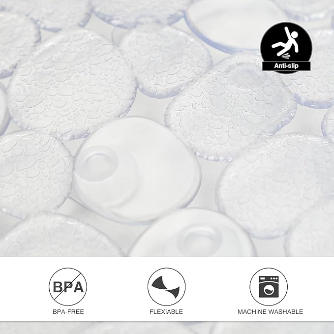 Vannokor Bathtub Mats for Bathroom 27x14 Inch, Pebble Bath Mat for Tub Feels Great on Tired Feet, Friendly Machine Washable Shower Tub Mats with 167 Big Suction Cups, Shower Mat, Bath Tub Mat,Clear