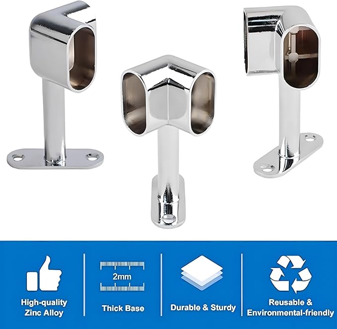 INCREWAY 4 PCS Silver Corner Closet Rod Support Bracket 90 ° Wardrobe Accessories Clothes Rail Flange Seat for Cabinet Wardrobe in Bedroom Bathroom