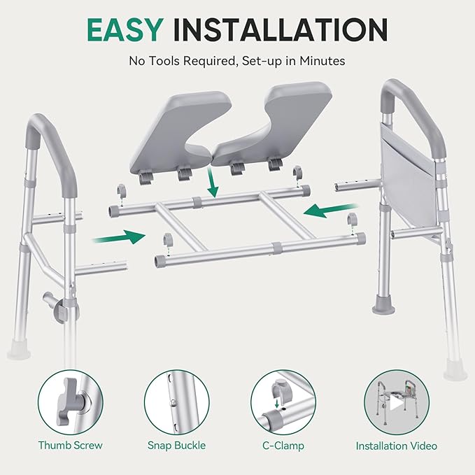 PopWise Raised Toilet Seat with Handles, 500 lb Anti-Wobble Frame, Easy to Install Toilet Seat Risers for Senior, Pregnant, Post-Surgery, Adjustable Height & Width Toilet Seat Riser, Fits Most Toilets