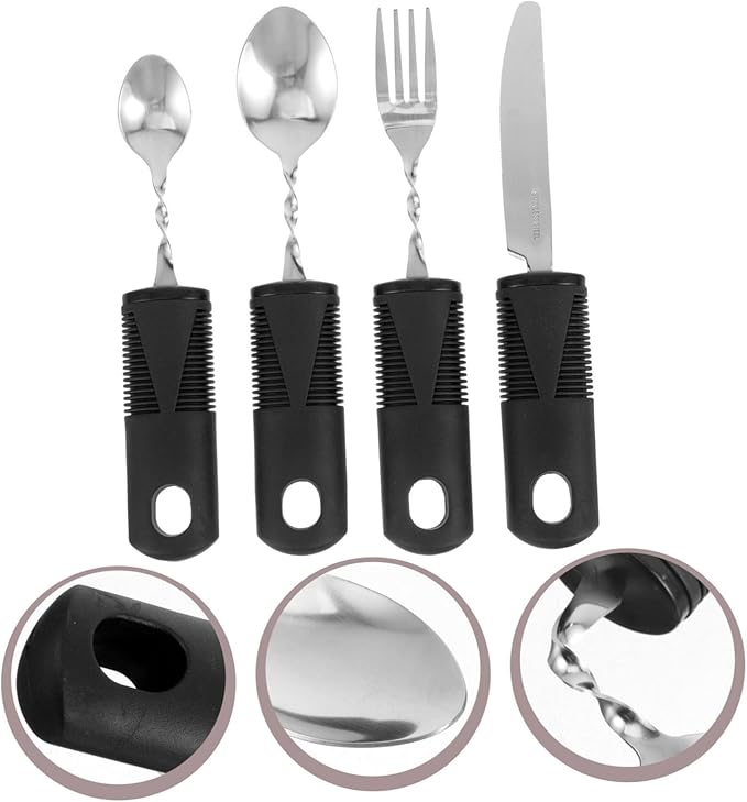 1Set Adaptive Utensils for Elderly Non Slip Portable Tableware for Travel Easy to Clean Dining Tools with Comfortable Grip for Seniors and Disabled