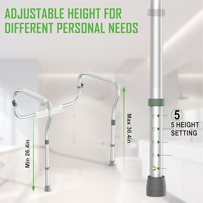 Toilet Safety Rail for Seniors with 2 Reinforced Nuts, Height & Width Adjustable Toilet Safety Frame for Elderly, Handicap & Disabled Bathroom Assist Rail with Armrests 250 LB (Grey)