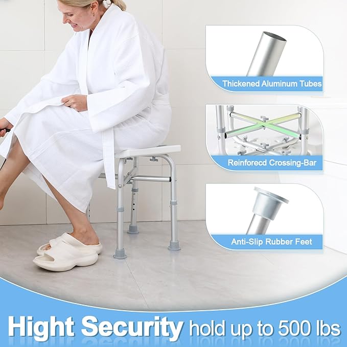 Heavy Duty Shower Chair for Inside Shower, Padded Shower Seat for Adults, Adjustable Bath Chairs for Bathtub, Shower Stool for Elderly/Senior/Handicap/Pregnant