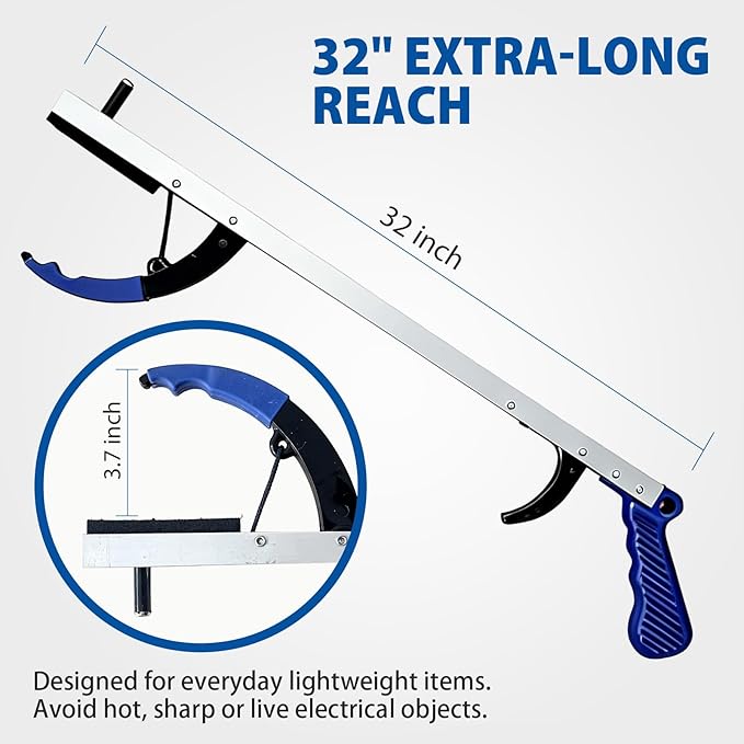 Blue Jay 32" Reacher Grabber Tool for Seniors - Lightweight Trash Picker Upper & Pick Up Stick with Magnetic Tip - Long Reach Mobility Aid for Wheelchair & Surgery Recovery