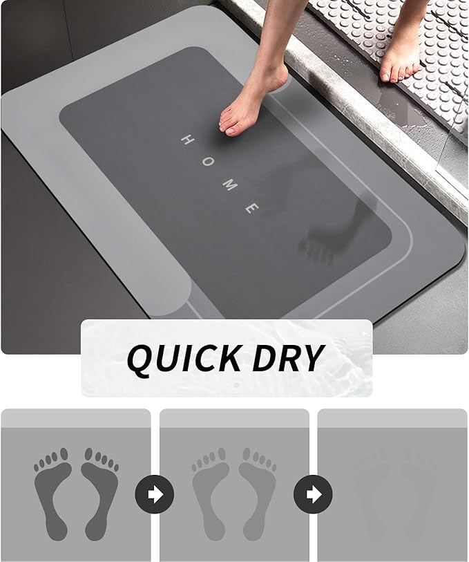 Housego 2PCS Absorbent Bath Mat Magic Rug Sets, Quick Drying Bath Mat Non-Slip Floor Rug Rubber Backed for Bathroom Kitchen Shower Sink, Water Absorbent (19.7''x23.6''+19.7''x31.9'', Dark Gray)