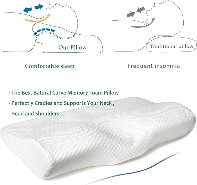 EPABO Contour Memory Foam Pillow Orthopedic Sleeping Pillows, Ergonomic Cervical Pillow for Neck Pain - for Side Sleepers, Back and Stomach Sleepers, Free Pillowcase Included (Firm & Queen)
